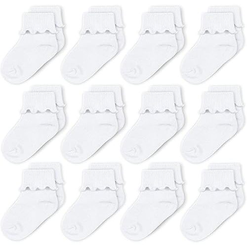 CozyWay Baby Ruffle Socks Baby Girl Turn Cuff Ankle Comfy Cotton Socks Infant - 12 Pack