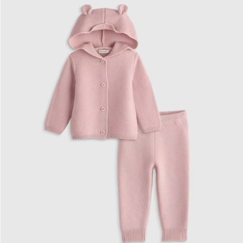 Quince - Cotton Sweater Set in Silver Pink | Size 3-6mos