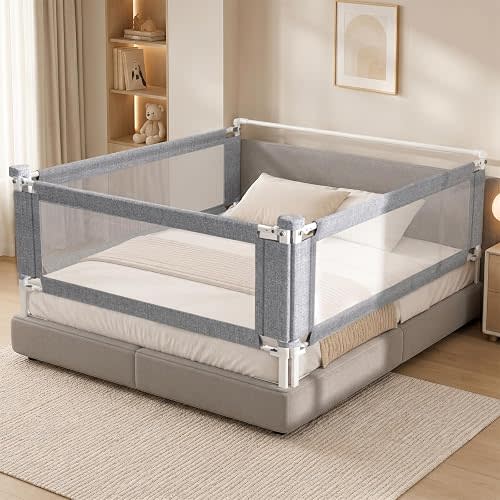 Novalithic 3-Piece King Size Bed Rail for Toddlers - Adjustable Baby Bed Rail Guard, Kids Safety Bed Rail for King Size Bed (78.7"x78.7"x74.8"-Grey)