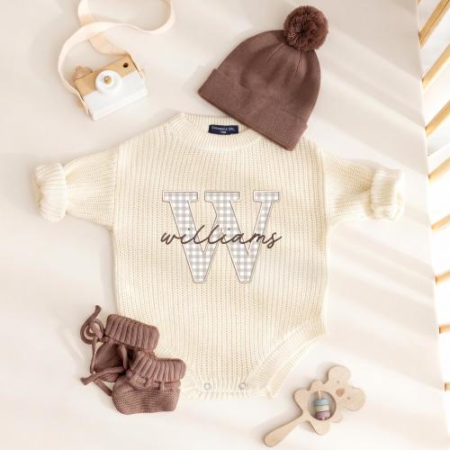 Personalized Applique Baby Romper, Argyle Preppy Style Baby Romper, Birthday Gift for Baby, Baby Shower Gift, Coming Gome Outfit