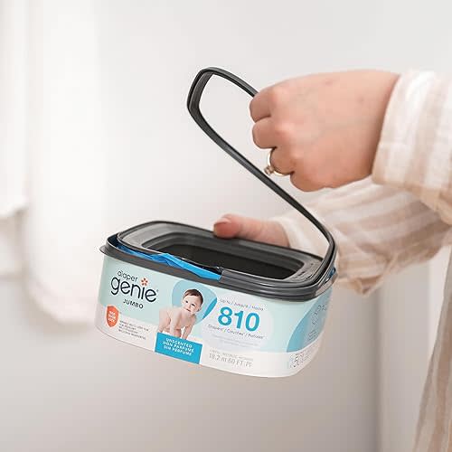 Diaper Genie Jumbo Square Refill, with Continuous Film, can Hold up to 810 Newborn-Sized Diapers per Refill.