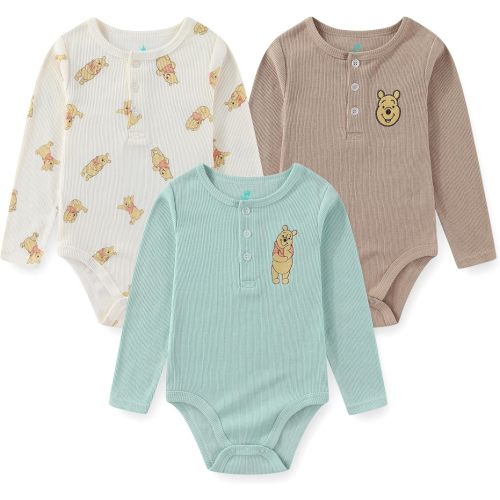 Disney Winnie the Pooh Baby Boys 3 Pack Long Sleeve Bodysuit for Infants