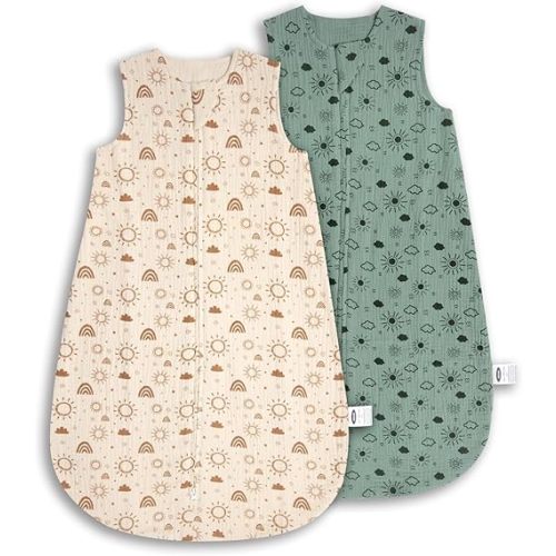 MEXXI Baby Sleep Sack 6-12 Months 1.0 TOG, 2 Pack Muslin Wearable Blanket, Baby Sleeping Bag with 2-Way Zipper for Babies Unisex
