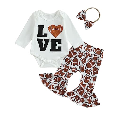 Amnnchya Newborn Baby Girl Clothes Letter Short Sleeve Football Romper Top Love Pants Set Infant Cute Outfits