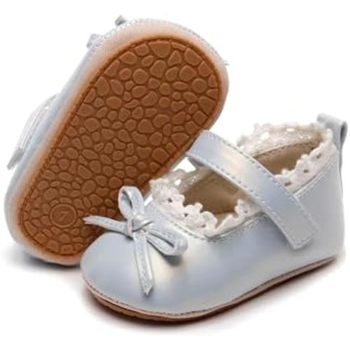 HONGTEYA Infant Baby Girls Mary Jane Flats Non Slip for Toddler First Walkers Soft Sole PU Leather Crib Shoes Sneaker Wedding Party Christmas Princess Dress Shoes Baby Moccasins Girls