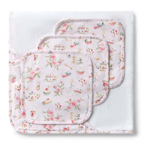 Alice’s Tea Party Organic Baby Towel & Wash Cloth Set
