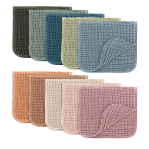 Comfy Cubs Muslin Burp Cloths 20" x 10", Pack of 10 - Large, 6-Layer, Ultra Absorbent 100% Cotton for Baby Drool and Messes - Soft, Safe & Gentle Baby Burp Cloths for Boys & Girls - Multi