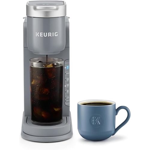 Keurig K-Iced Single Serve K-Cup Pod Coffee Maker, Featuring Simple Push Blue Button Brew Over Ice, Grey