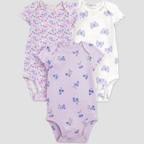 Carter's Just One You® Baby Girls' 3pk Mix Print Bodysuit - Purple 12M