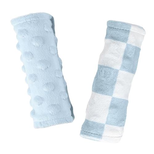 Carseat Strap Covers for Babies, Ultra Soft Double-Sided Use Shoulder Covers, 2 Pack Infant Seat Belt Covers for Car Seats/Strollers/High Chairs, for Baby Toddler Infant Boy Girl, Blue Checkered