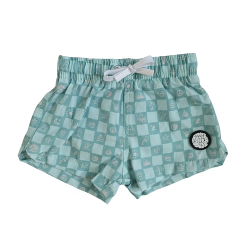 Swim Light Blue Check Little Surfer Dude Swim Trunks