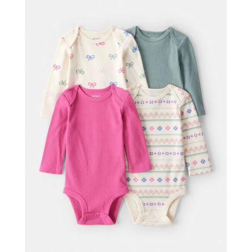 Baby Girl 4-Pack Bow Print Long-Sleeve Multipack Bodysuits - Multi - Carter's | Carter's