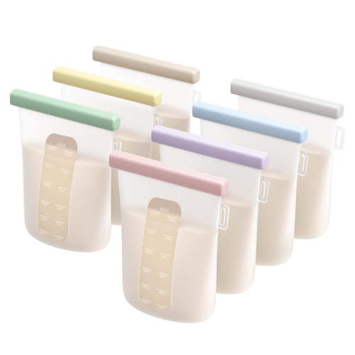 7 Pcs Reusable Silicone Breastmilk Storage Bags, 12oz/360ml Double Leak-Proof Breastmilk Freezer Bags, BPA Free Self-Standing Milk Bags for Breastfeeding, Baby Food Pouches