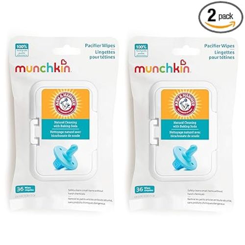 Munchkin Arm & Hammer Pacifier Wipes - Safely Cleans Breast Pump Parts and Feeding Essentials for Baby and Toddler, 2 Pack, 72 Wipes