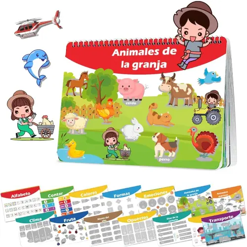 1step2dream Spanish Busy Book for Kids | Montessori Toys for Toddlers | Preschool Learning Activity and Early Learning Quiet Book 14 Bilingual Themes | Birthday Gifts