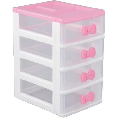 Lovely Girls Multi-layers Desktop Plastic Storage Box Cute Locker Decor Mini Drawer Organizer, Cute Plastic Dresser Kawaii Drawers for Bathroom, Dorm, Desk, Home, Office (Pink 4 Layers)