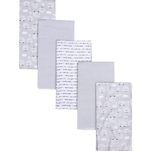 Gerber Boys and Girls Newborn Infant Baby Toddler Nursery 100% Cotton Flannel Receiving Swaddle Blanket, Sheep Grey, Pack of 5