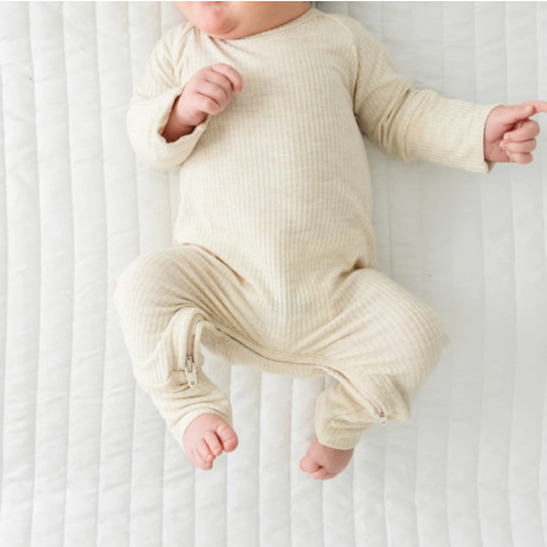 Heather Oatmeal Ribbed Crescent Zippy - Little Sleepies