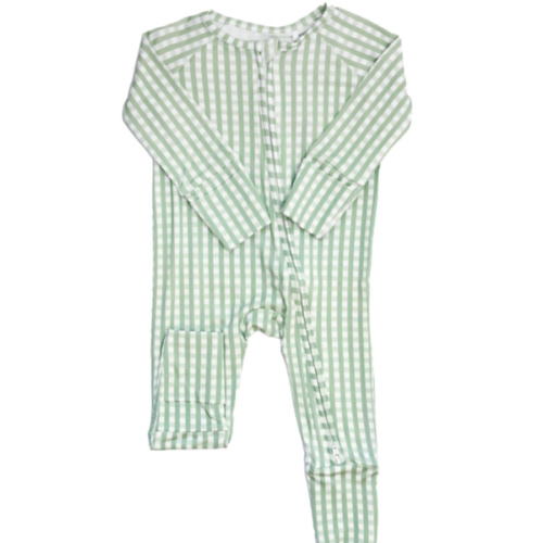 The Uptown Baby Sleep Romper - Gingham Sage 6-12 Months