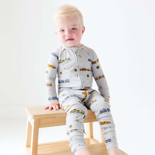 Trains Small Ribbed Zip Romper