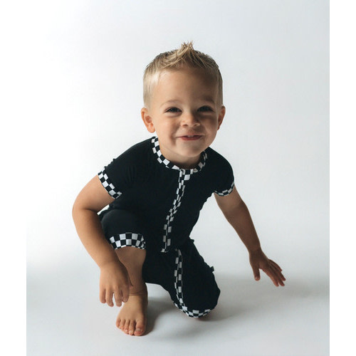 Racing Checkers Shortie Zip Romper