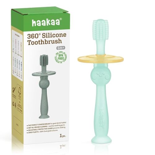 haakaa 360° Baby Toothbrush with Suction Base - Sky Blue