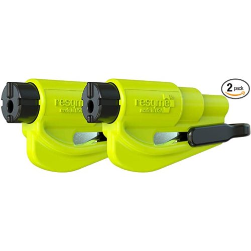 Resqme Pack of 2, The Original Emergency Keychain Car Escape Tool, 2-in-1 Seatbelt Cutter and Window Breaker, Made in USA, Safety Yellow