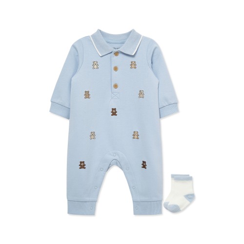 Little Me Embroidered Schiffli Polo Romper & Socks Set (Men) | Nordstromrack