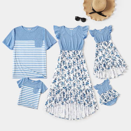 PatPat Family Matching Outfits Mommy and Me Dresses and Striped T-shirts Sets, Baby Girl 9-12M