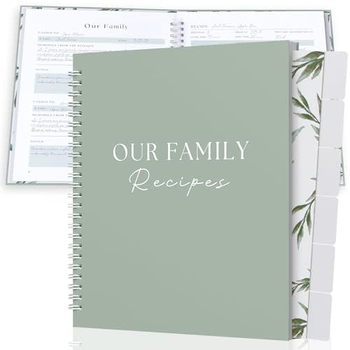 Recipe Book To Write In Your Own Recipes with 6 Custom Dividers - Blank Spiral DIY Personalized Family Cookbook Journal, Fits 118 Empty Recipe Templates to Fill In - Cooking Notebook Keepsake - Sage