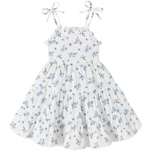 JEELLIGULAR Toddler Girl Summer Dress Tie Strap Sleeveless Sundress White/Floral/Denim Beach Dresses for Baby Girls 12M-6Y
