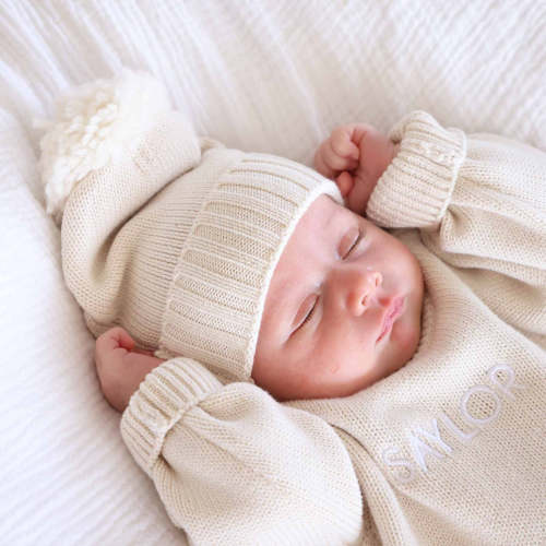 Knit Baby Pom Pom Beanie | Ash