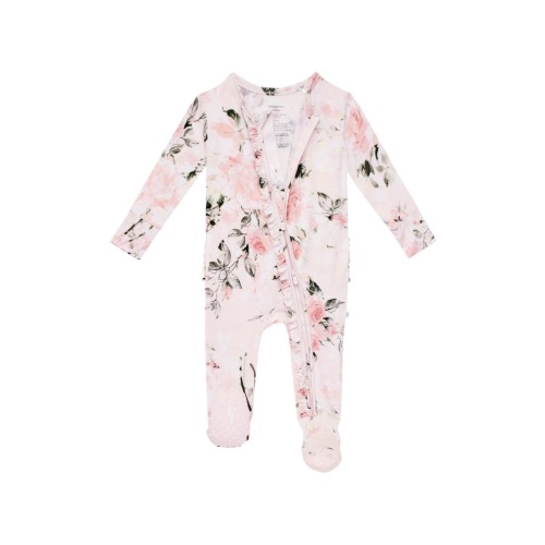Vintage Pink Rose Ruffle Fitted Footie Pajamas, 0-3MPick up today