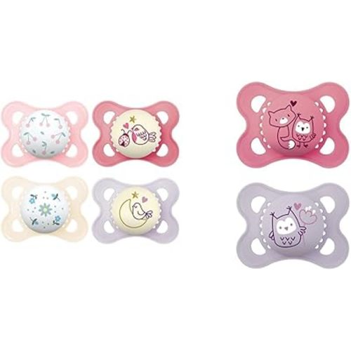 Original + Night 4-Pack, 0-6M Girl Pacifiers + 2-Pack Matte Original Pacifiers, Nipple Shape Helps Promote Healthy Oral Development, Sterilizer Case, Girl, 0-6M