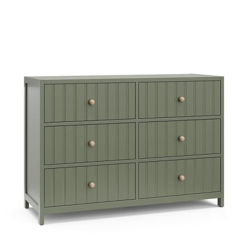 Graco Teddi 6 Drawer Double Dresser (Olive) – GREENGUARD Gold Certified, Interlocking Drawer System, Pre-Installed Drawer Tracks, Includes Two Sets of Knobs for Personalization