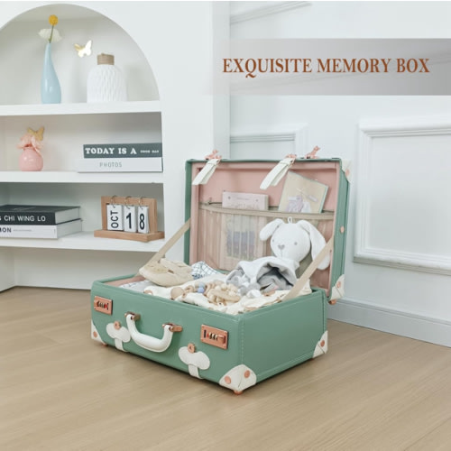 Unitravel Baby Keepsake Case, 18" Handmade Memory Storage Box, Newborn Keepsake Box, Vintage Suitcase for Baby Shower, Baptism, Naming Ceremony or Birthday (mint green)