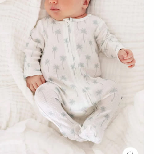 Preppy Palms Bamboo Waffle Zipper Footie