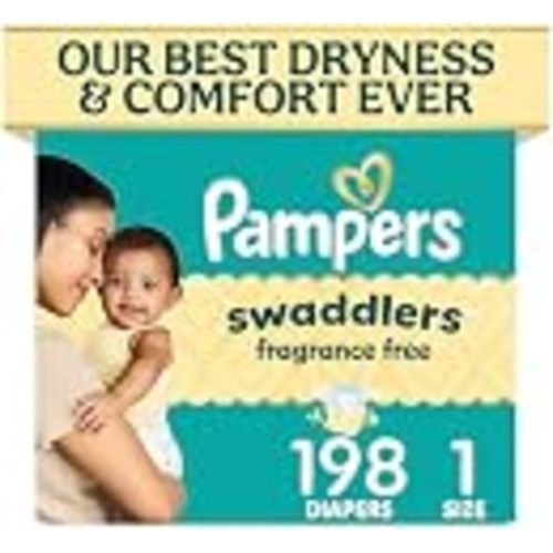 Pampers Swaddlers Diapers, Size 1 (8-14 lbs), 198 Count, Fragrance Free, Hypoallergenic, Absorbent, Pediatrician Recommended, Skin Safe