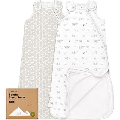 2-Pack Organic Baby Sleep Sacks, 100% Cotton - Soft & Breathable 0.5TOG Baby Wearable Blanket,Toddler Sleeping Sack 6-18 months,Easy to Wear Transitional Swaddles for Newborns,Infants (Bumble Bear, M)