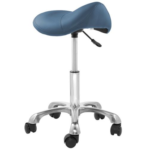 Saloniture Ergonomic Saddle Stool - Adjustable Hydraulic Seat, Rolling Salon Chair with Swivel Wheels - Blue