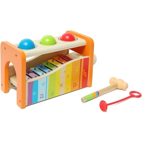 Hape Pound & Tap Bench with Slide Out Xylophone - Award Winning Durable Wooden Musical Pounding Toy for Toddlers