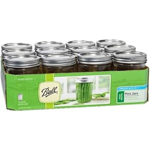 Ball Wide Mouth Pint 16-Ounce Glass Mason Jar with Lids and Bands, 12-Count