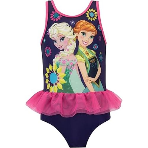 Disney Frozen Bathing Suit | Anna and Elsa Girls Costume | Girls One Piece Bathing Suit | Sizes 3T to 10