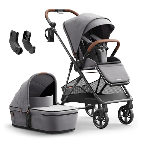 Mamazing Air Lux Baby Stroller with Bassinet from Newborn to Toddler | One Hand Fold Bassinet Stroller with Recline & Reversible Seat, UPF 50+ Canopy, Large Basket & Car Seat Adapter Included