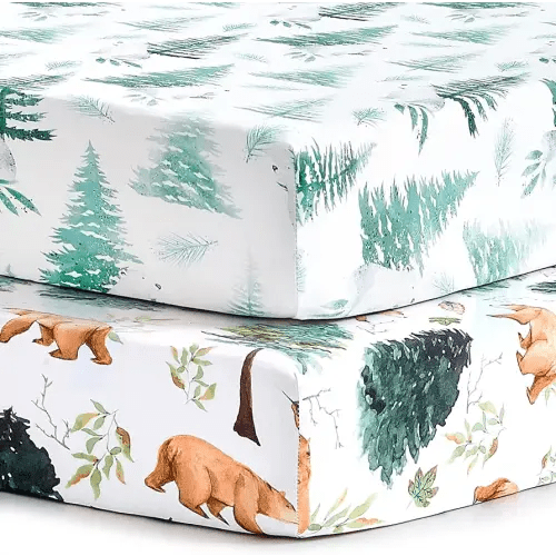 Pack n Play Sheets, BROLEX 2 Pack Mini Crib Sheets,Stretchy Portable Fitted Playard Sheet Set, Convertible Playard Mattress Cover,Ultra Soft Breathable Material,Brown & Polar Bears