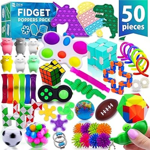 50 Pcs Fidget Toys Pack - Stocking Stuffers for Kids, Gifts for Kids, Party Favors - Adults Stress Relief Sensory Toy - ADHD Toys Bulk for Classroom Treasure Box Prizes - Pop Its