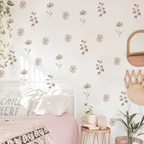 YouRfocus Daisy Wall Decals | 84 PCS Boho Flower Stickers for Girls' Rooms, Playrooms, and Nurseries | Dual Layer Print for High Coverage | Removable Peel and Stick Wall Decor (Pink-B) | 12 Sheets