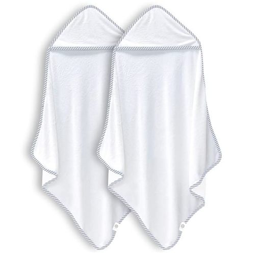 2 Pack Baby Bath Towel - Rayon Made from Bamboo, Ultra Absorbent - Ultra Soft Hooded Towels for Boy and Girl (White and Stripe, 30 x 30 Inch)