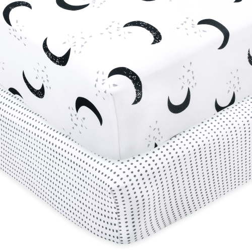Little Star Organic Baby Set: 100% Pure Organic Cotton Fitted Jersey Knit Crib Sheets, 2 Pk, To the Moon and Back