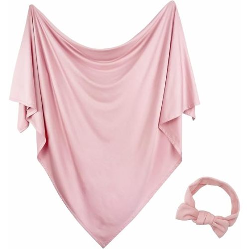 Newborn Swaddle Blanket with Hat Set Baby Swaddle Set Hospital Receiving Blankets for Girls Boys(Blush,35"*35")